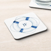 Mit Monogramm Wasserfarbenboot Lifebuoy Getränkeuntersetzer (Linke Seite)