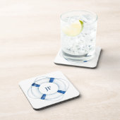 Mit Monogramm Wasserfarbenboot Lifebuoy Getränkeuntersetzer (Rechte Seite)