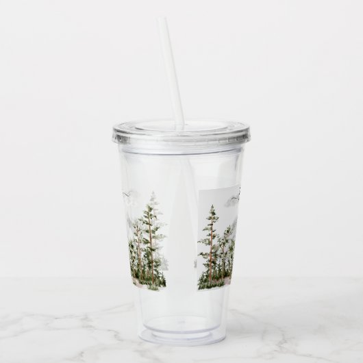 Mit Monogramm Wasserfarbengebirge und Wald Acryltrinkbecher (Links)