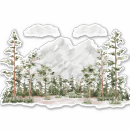 Mit Monogramm Wasserfarbengebirge und Wald Aufkleber