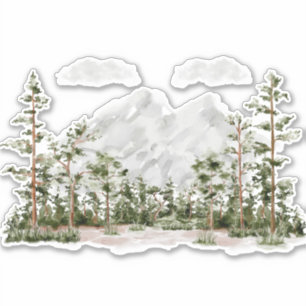 Mit Monogramm Wasserfarbengebirge und Wald Aufkleber
