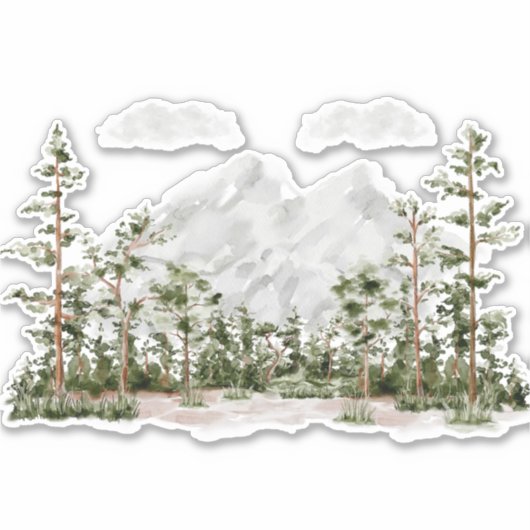 Mit Monogramm Wasserfarbengebirge und Wald Aufkleber (Vorderseite)