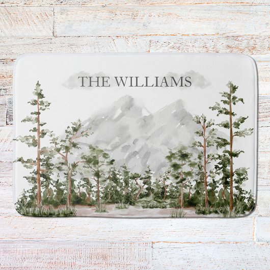 Mit Monogramm Wasserfarbengebirge und Wald Badematte