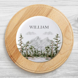 Mit Monogramm Wasserfarbengebirge und Wald Button