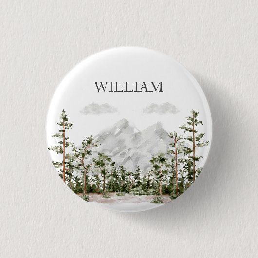 Mit Monogramm Wasserfarbengebirge und Wald Button (Vorderseite)