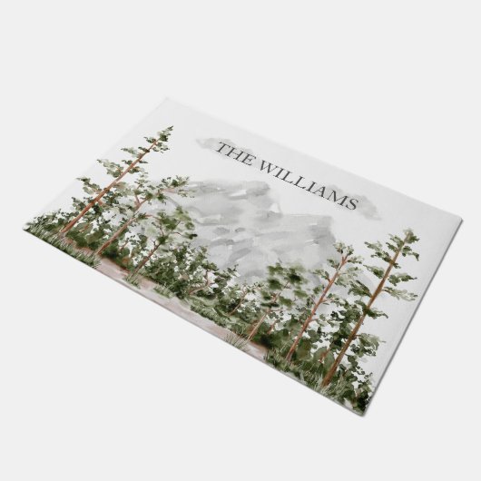 Mit Monogramm Wasserfarbengebirge und Wald Fußmatte (Schrägansicht)