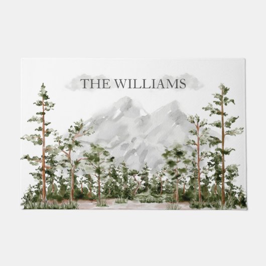 Mit Monogramm Wasserfarbengebirge und Wald Fußmatte (Vorderseite)