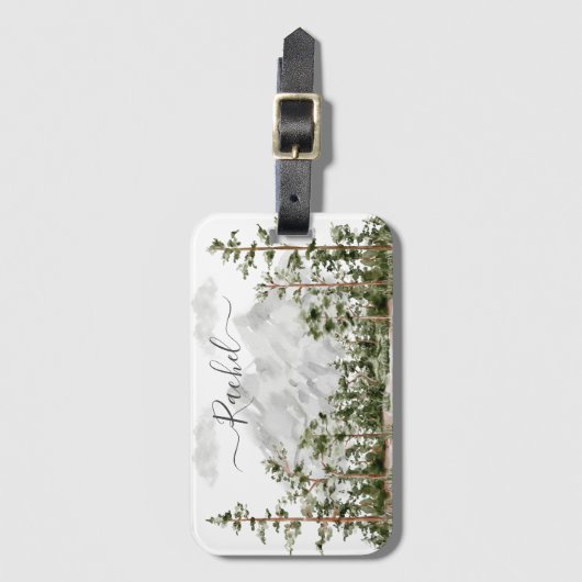 Mit Monogramm Wasserfarbengebirge und Wald Gepäckanhänger (Vorderseite Vertikal)