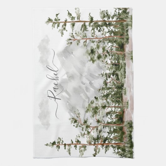 Mit Monogramm Wasserfarbengebirge und Wald Geschirrtuch (Vertikal)