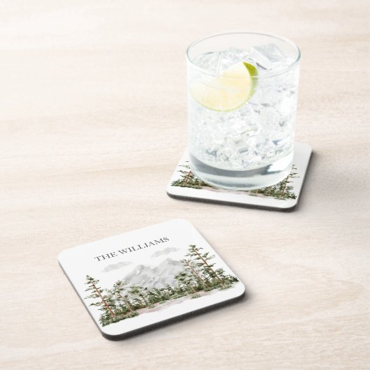 Mit Monogramm Wasserfarbengebirge und Wald Getränkeuntersetzer (Rechte Seite)
