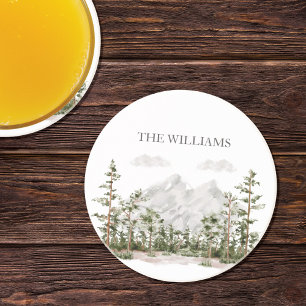 Mit Monogramm Wasserfarbengebirge und Wald Getränkeuntersetzer