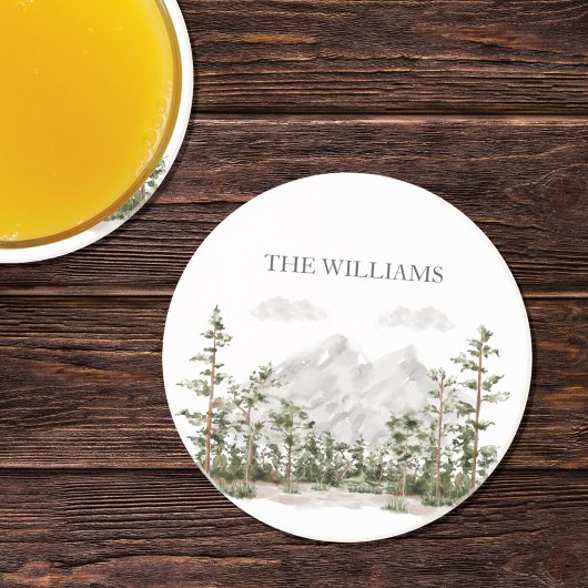 Mit Monogramm Wasserfarbengebirge und Wald Getränkeuntersetzer