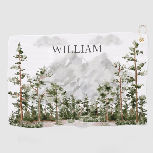 Mit Monogramm Wasserfarbengebirge und Wald Golfhandtuch (Horizontal)