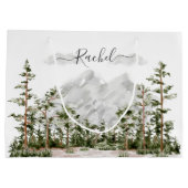 Mit Monogramm Wasserfarbengebirge und Wald Große Geschenktüte (Rückseite)