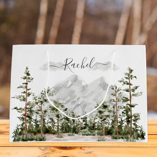 Mit Monogramm Wasserfarbengebirge und Wald Große Geschenktüte