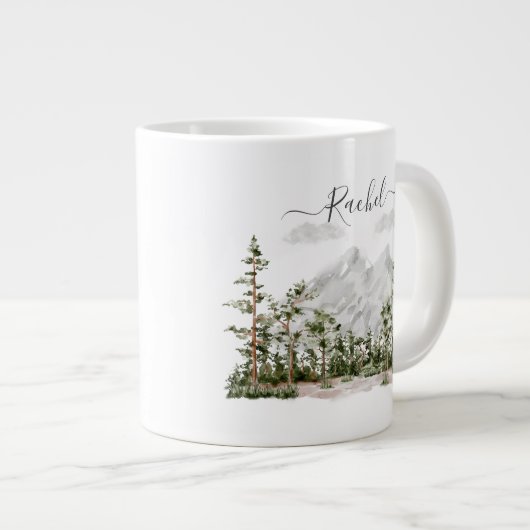 Mit Monogramm Wasserfarbengebirge und Wald Jumbo-Tasse (Vorderseite Rechts)