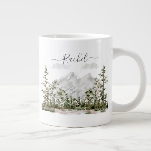 Mit Monogramm Wasserfarbengebirge und Wald Jumbo-Tasse (Rechts)