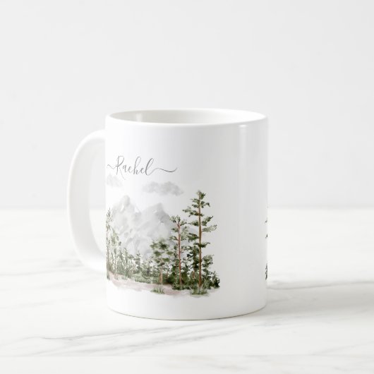 Mit Monogramm Wasserfarbengebirge und Wald Kaffeetasse (Vorderseite Links)