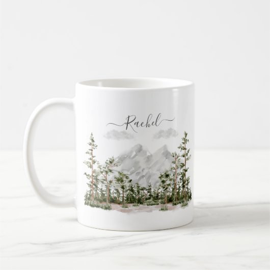 Mit Monogramm Wasserfarbengebirge und Wald Kaffeetasse (Links)