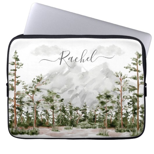 Mit Monogramm Wasserfarbengebirge und Wald Laptopschutzhülle (Vorderseite)