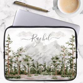 Mit Monogramm Wasserfarbengebirge und Wald Laptopschutzhülle