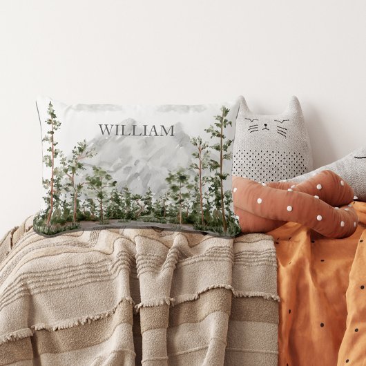 Mit Monogramm Wasserfarbengebirge und Wald Lendenkissen