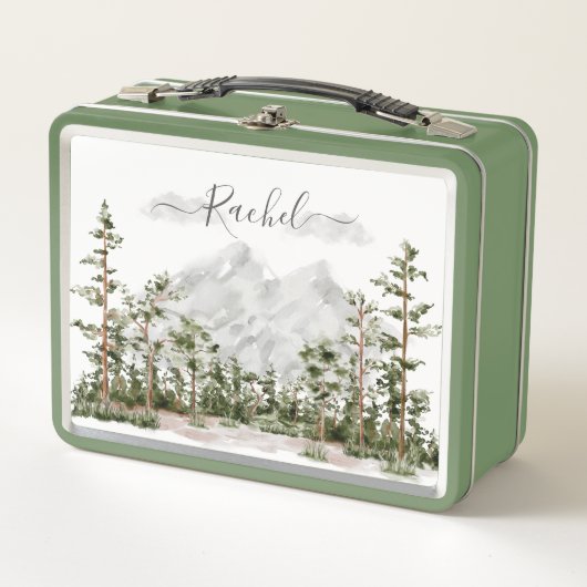 Mit Monogramm Wasserfarbengebirge und Wald Metall Brotdose (Vorderseite)