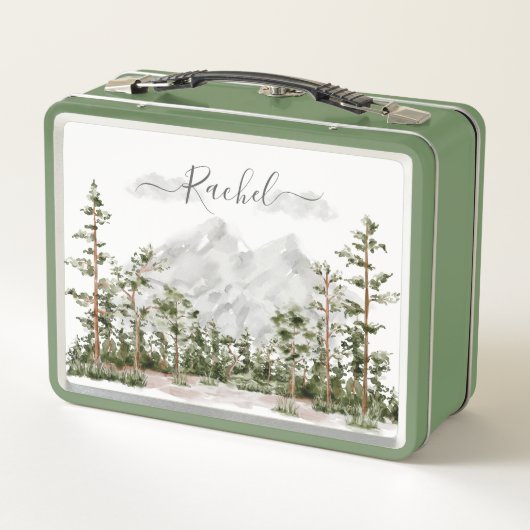 Mit Monogramm Wasserfarbengebirge und Wald Metall Brotdose (Rückseite)