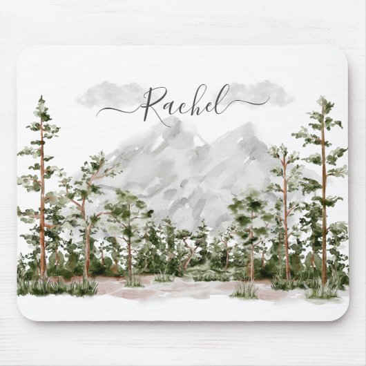 Mit Monogramm Wasserfarbengebirge und Wald Mousepad (Vorne)