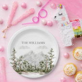 Mit Monogramm Wasserfarbengebirge und Wald Pappteller (Party)