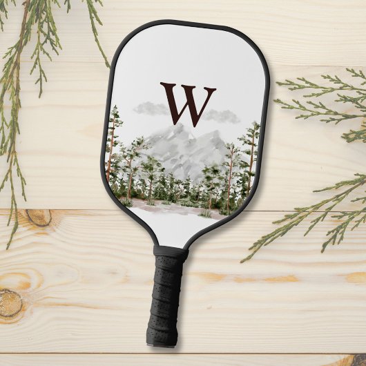 Mit Monogramm Wasserfarbengebirge und Wald Pickleball Schläger