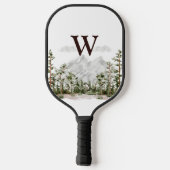 Mit Monogramm Wasserfarbengebirge und Wald Pickleball Schläger (Rückseite)