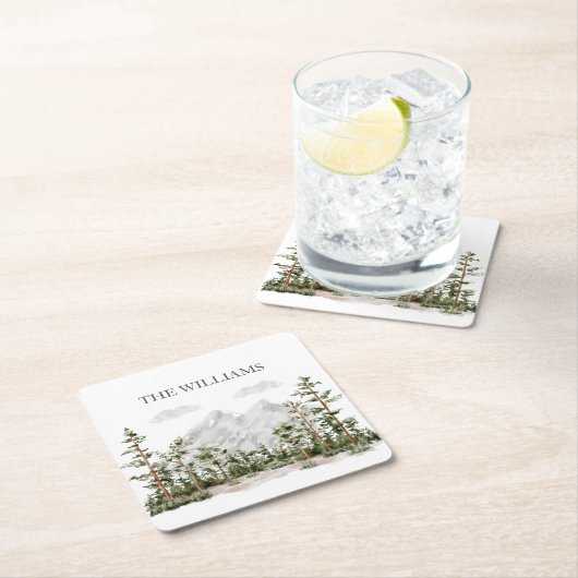 Mit Monogramm Wasserfarbengebirge und Wald Rechteckiger Pappuntersetzer (Vor Ort)