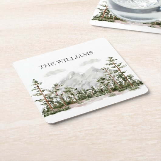 Mit Monogramm Wasserfarbengebirge und Wald Rechteckiger Pappuntersetzer (angewinkelt)
