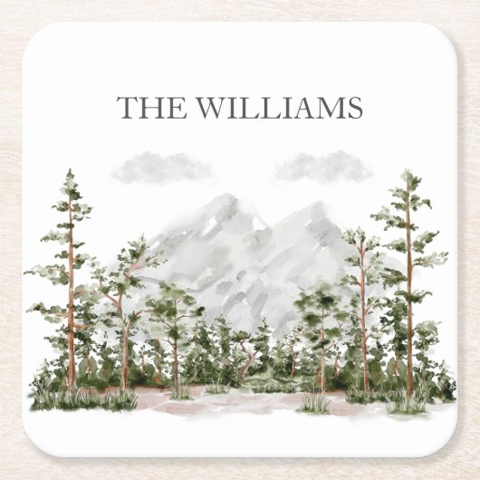 Mit Monogramm Wasserfarbengebirge und Wald Rechteckiger Pappuntersetzer (Vorderseite)