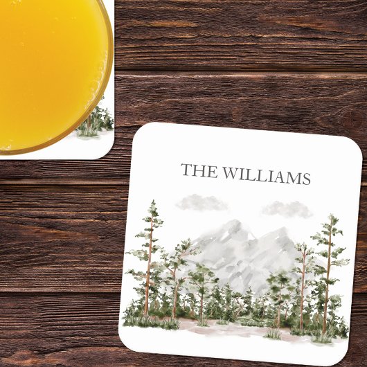 Mit Monogramm Wasserfarbengebirge und Wald Rechteckiger Pappuntersetzer