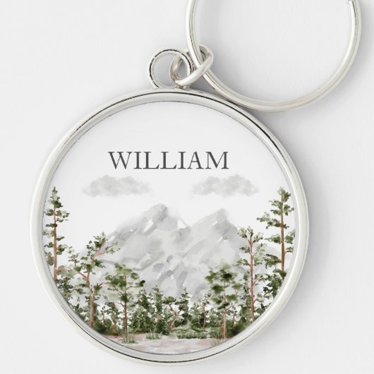 Mit Monogramm Wasserfarbengebirge und Wald Schlüsselanhänger (Vorne)