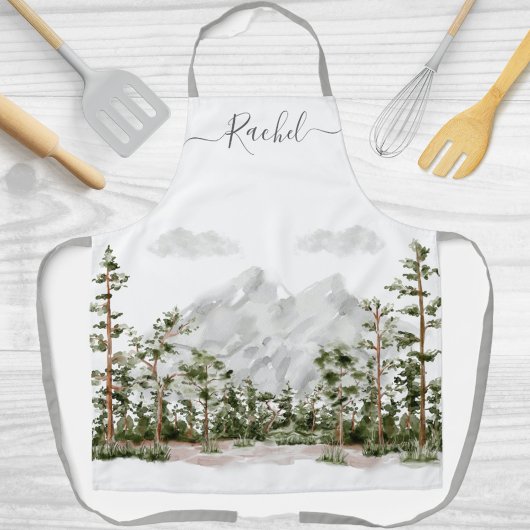 Mit Monogramm Wasserfarbengebirge und Wald Schürze