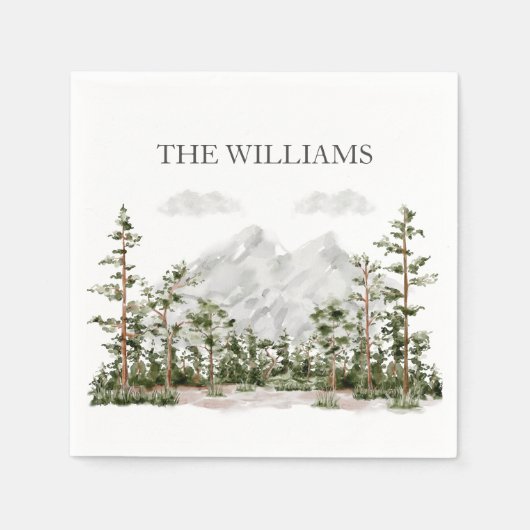 Mit Monogramm Wasserfarbengebirge und Wald Serviette (Vorderseite)