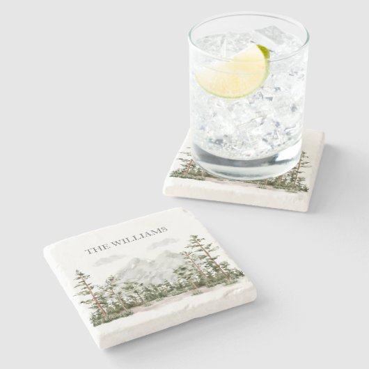 Mit Monogramm Wasserfarbengebirge und Wald Steinuntersetzer (Seitenansicht)