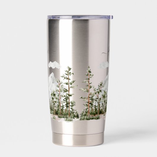 Mit Monogramm Wasserfarbengebirge und Wald Thermobecher (Links)
