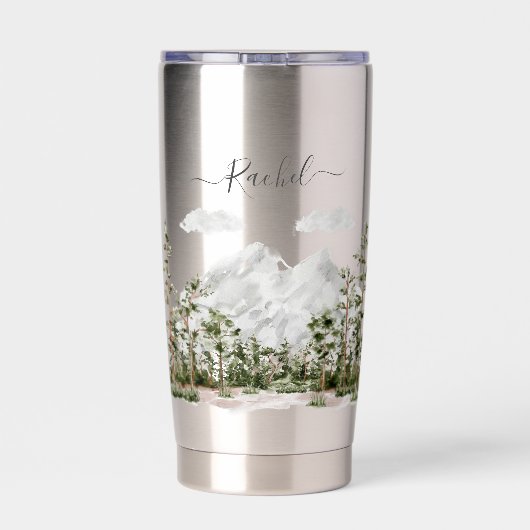 Mit Monogramm Wasserfarbengebirge und Wald Thermobecher (Rückseite)