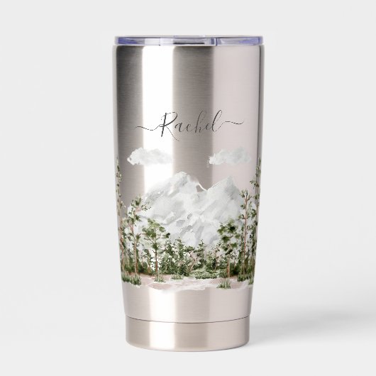 Mit Monogramm Wasserfarbengebirge und Wald Thermobecher (Vorderseite)