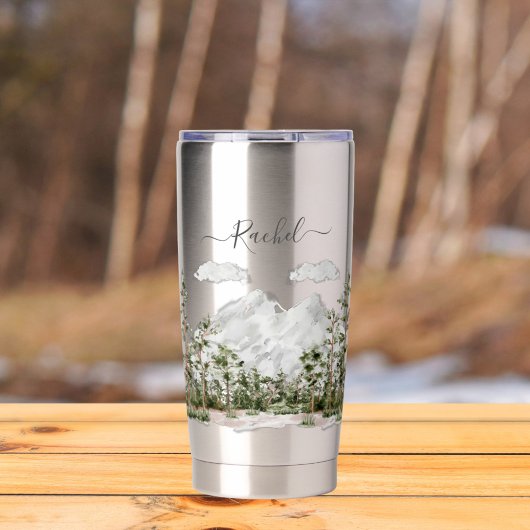 Mit Monogramm Wasserfarbengebirge und Wald Thermobecher