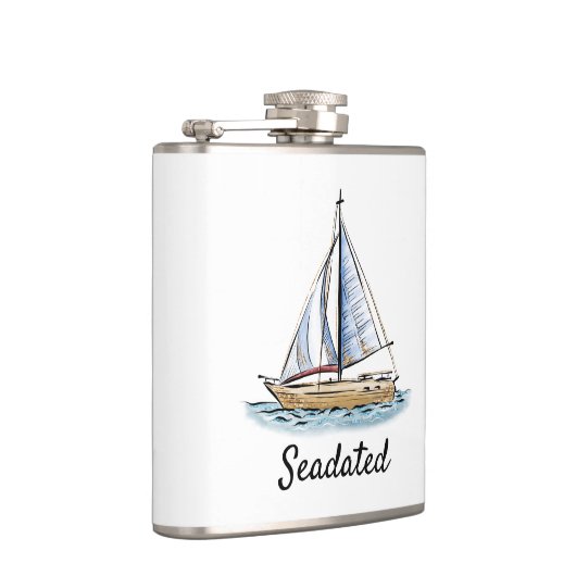 Mit Monogramm Wasserkolben mit Segelboot Flachmann (Rechts)
