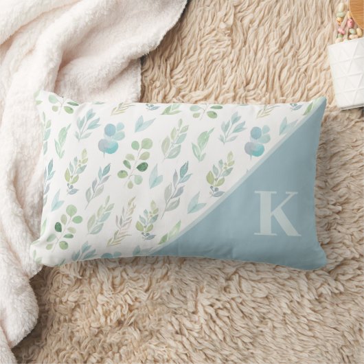 Mit Monogramm Watercolor Leaf Lumbar Kissen (Decke)