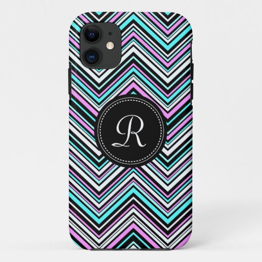 Mit Monogramm weibliches Stammmuster Zickzack Case-Mate iPhone Hülle (Rückseite)