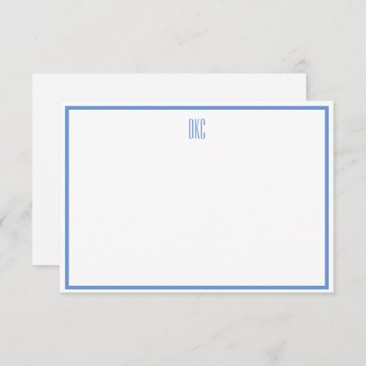 Mit Monogramm, weich-blaue Flachnotizkarte Einladung (Vorne/Hinten)