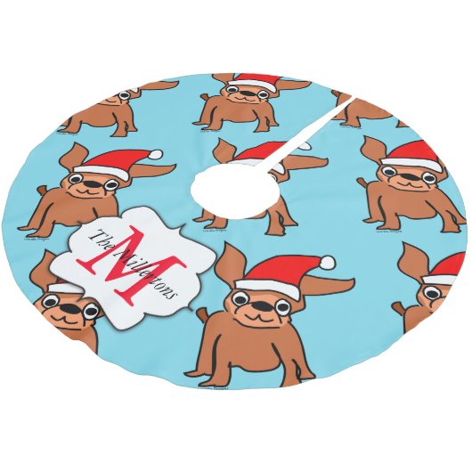 Mit Monogramm Weihnachten Chihuahua Polyester Weihnachtsbaumdecke (Schrägansicht)