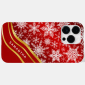 Mit Monogramm Weihnachts-Rot-Gold-Schneeflocken Case-Mate iPhone Hülle (Rückseite (Horizontal))